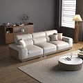 Modern Living Room Interior Design With White Leather Sofa White Shutters And Wooden Cabinet
