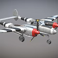 Silver Fighter Jet With Red Propellers And Black White Stripes