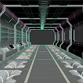 Cartoon Style Futuristic Sci Fi Corridor With Glowing Lines Metal Structures And Shiny Flooring