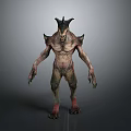 Horned Monster Character 3D Model With Muscular Body Spiked Shoulders And Clawed Hands