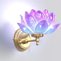 Unique shaped Wall Lamp with Lotus Petals Purple Pink Gradient Golden Metal Base Mounted on Wall
