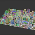 Diverse Urban Buildings in 3D Model with High Rise Structures and Green Spaces