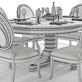 Elegant Dining Table Set With Upholstered Chairs Tableware Fruits And Wine Glasses 3d model