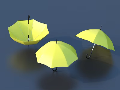 Three Bright Yellow Umbrellas Practical Daily Life Items For Everyday Use 3d model