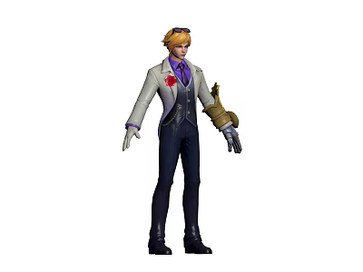 Blonde Haired Character With Glasses In Gray Coat Black Vest And Biological Left Arm 3d model