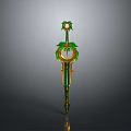 3D Rendered Ornate Fantasy Sword With Green Floral Top Golden Hilt And Emerald Accents