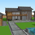 Traditional Chinese Garden Landscape Featuring Courtyard Stone Path Pond And Greenery