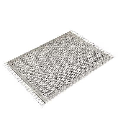 Soft Square Rug With Woven Herringbone Design Fringe Edges And Gray Tone 3d model