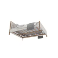 Modern Upholstered Double Bed With Wooden Legs Pillows And Throw Blanket