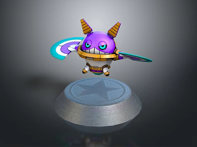 Purple Game and Movie Character With Yellow Horns Big Eyes Holding Weapon Shield Star Base 3d model