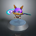 Purple Game and Movie Character With Yellow Horns Big Eyes Holding Weapon Shield Star Base