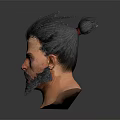3D Fantasy Male Character Head Featuring Dark Spiky Hair Beard Red Eyes And Facial Scar