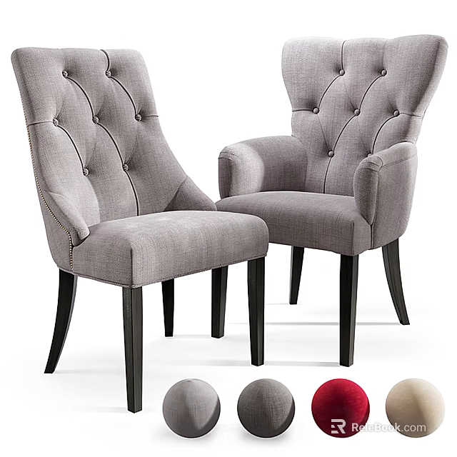 Modern Tufted Gray Dining Chairs With Armrests Black Legs And Color Options 3d model 