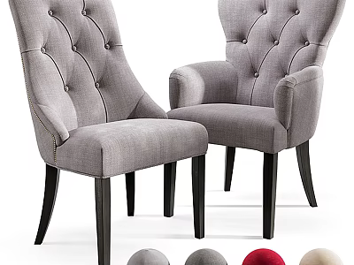 Modern Tufted Gray Dining Chairs With Armrests Black Legs And Color Options 3d model