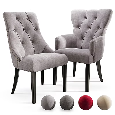 Modern Tufted Gray Dining Chairs With Armrests Black Legs And Color Options 3d model