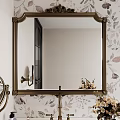 Elegant Gold Framed Bathroom Mirror With Floral Patterned Wall And Decorative Reflection 3d model