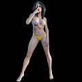 Woman In Yellow Bikini Posing With Confident Stance Against Black Background