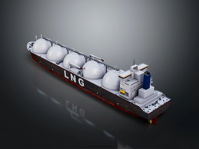 LNG Carrier Ship With Spherical Tanks And Hull Structure On Water Surface 3d model