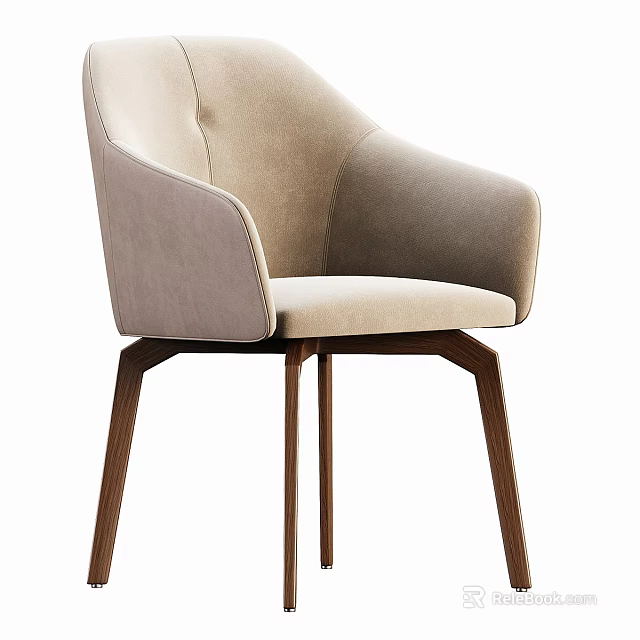 Elegant Modern Leisure Chair Upholstered In Soft Fabric With Curved Armrest And Wooden Legs 3d model 