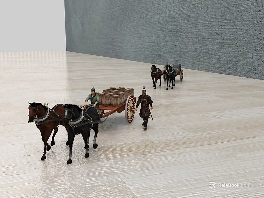 Ancient Game Film Characters With Horses And Carriages In Transport Scene 3d model 