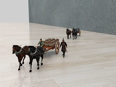Ancient Game Film Characters With Horses And Carriages In Transport Scene 3d model