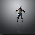 Silver Haired Ninja Character With Batman Logo Vest Dark Blue Pants And Wrist Guards
