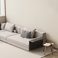 Light Gray L shaped Sectional Sofa With Checkered Throw Pillows And Wooden Side Table 3d model