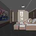 Modern SPA Sauna Interior Design With Comfortable Loungers Large Screen And Decorative Painting