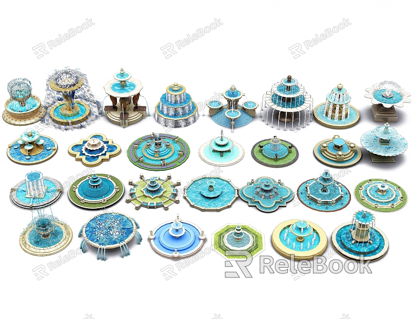 European-style fountain sketch fountain water bowl waterscape water drop water bowl model