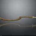 Vintage Curved Scimitar With Ornate Wooden Handle And Shiny Metal Blade