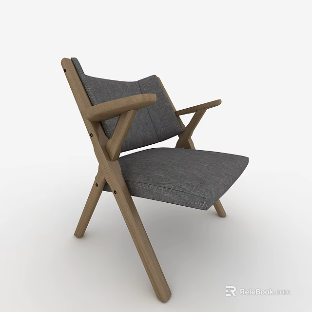 Modern Leisure Chair With Wooden Frame And Gray Fabric Cushion Design 3d model 