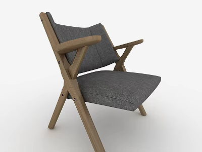 Modern Leisure Chair With Wooden Frame And Gray Fabric Cushion Design 3d model