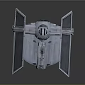Detailed TIE Fighter Model With Metallic Design Open Wings And Reflective Surface On Dark Background