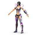 Futuristic Female Sci-Fi Character With Pink Wings Purple Black Mechanical Armor Combat Outfit