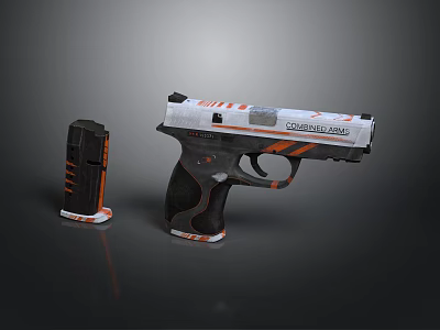 CounterBlok Pistol With Black White Orange Design And Detachable Magazine 3d model