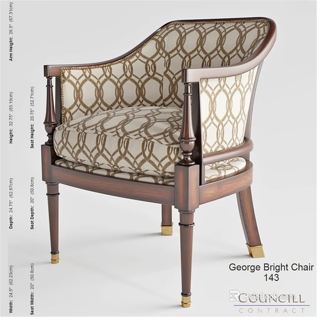 George Bright Accent Chair With Curved Armrests Geometric Pattern Upholstery And Wooden Frame 3d model 