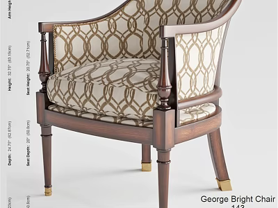 George Bright Accent Chair With Curved Armrests Geometric Pattern Upholstery And Wooden Frame 3d model