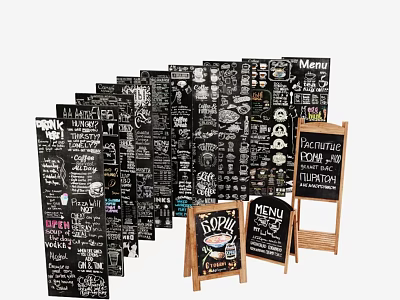Commercial Chalkboard Menu Display Equipment With Various Styles And Wooden Stands 3d model