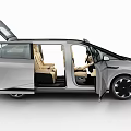 Silver Modern Car with Open Doors Light Colored Seats and Panoramic Sunroof