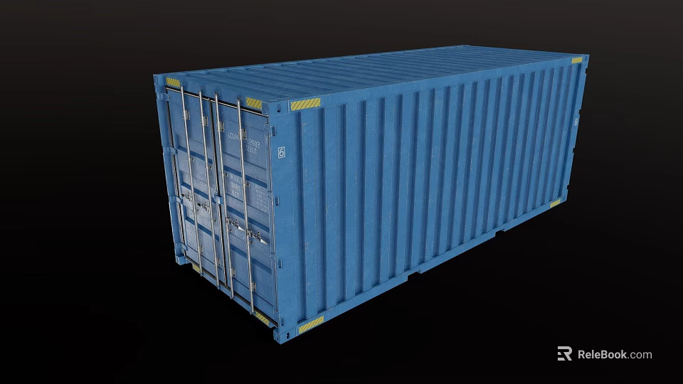 Blue Shipping Container Featuring Metal Structure Double Doors And Yellow Markers 3d model 