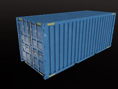 Blue Shipping Container Featuring Metal Structure Double Doors And Yellow Markers 3d model