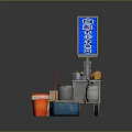 Daily Life Supplies Including Vending Machine Drinks Stools Boxes And Trash Can