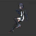 Game Movie Character With Blue Purple Hair Green Eyes Tech Outfit And Dynamic Action Pose