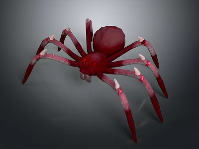 Realistic Red Spider 3D Character Design with Spiked Legs and White Tips 3d model
