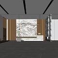 Modern Reception Desk Interior Design With Marble Wall And Wooden Counter