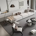 Modern Living Room Sofa and Coffee Table Set With Cushions Floor Lamp and Large Windows
