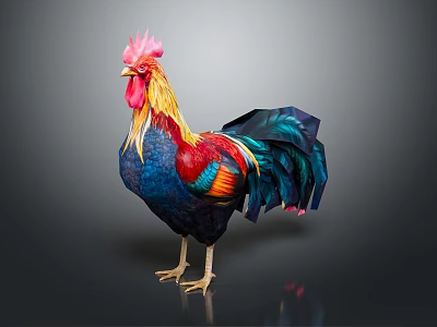 Vibrant Rooster With Colorful Feathers Red Comb And Blue Body Plumage 3d model