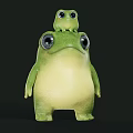 Cute Green Reptile With Big Eyes And Small Reptile Sitting On Its Back
