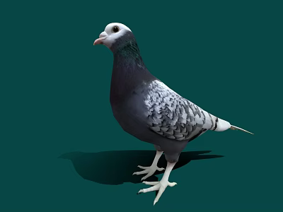 A White Head Pigeon with Purple Neck and Grayish Black Body Standing on Green Background 3d model