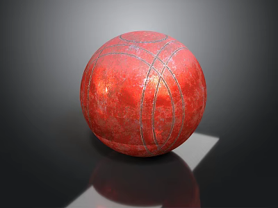 Red Textured Ball With White Stitching Lines On Dark Reflective Surface 3d model